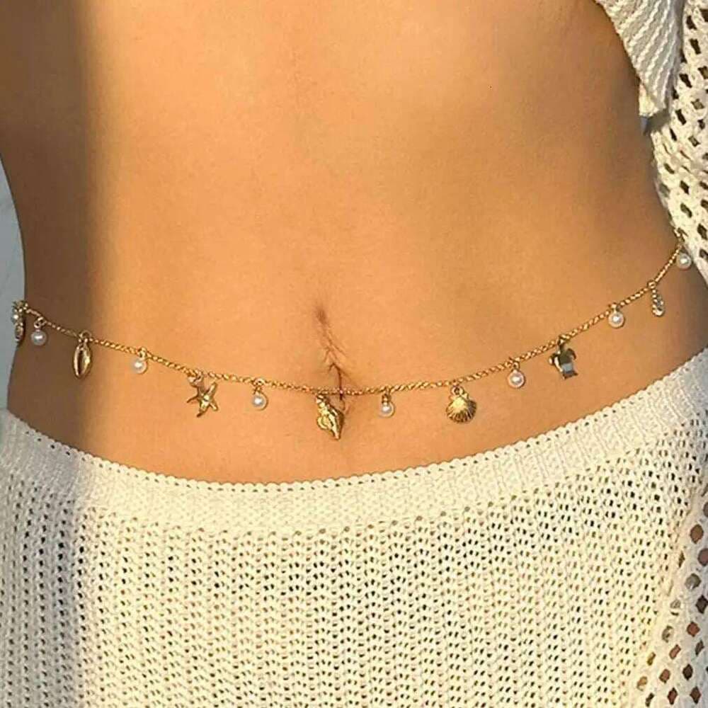 Minimalist Starfish Shell Conch Pendant Waist for Women Charm Sexy Beach Bikini Imitation Pearl Belly Chain Jewelry H260228