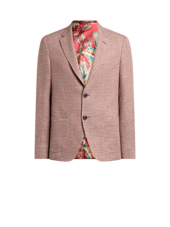 Etro, Single-breasted Jacket In Cotton-blend Tweed, Man, Red, Size 50