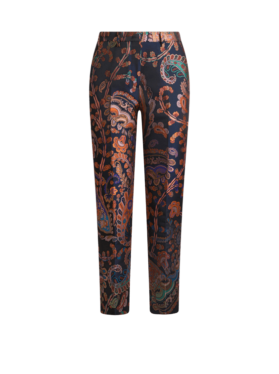 Etro, Jacquard Cigarette Trousers With Floral Paisley Motif, Woman, Blue, Size 50