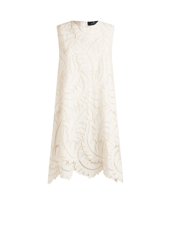 Etro, Cotton Poplin Mini Dress With Embroidered Lace, Woman, White, Size 42