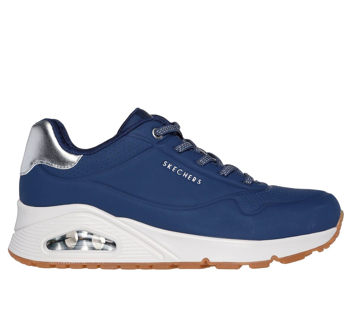 Skechers Damen UNO - Shimmer Away Sneaker in Blue/Silber, Größe 35