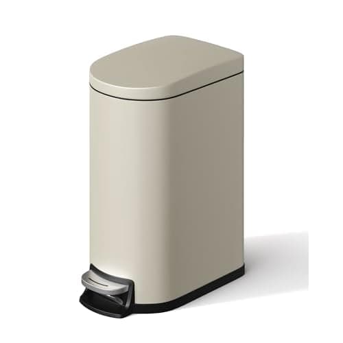 GarveeHome 2.6 Gallon Bathroom Trash Can, Space-Saving Slim Stainless Steel Step-On Garbage Bin with Soft Close Lid, Removable Inner Bucket for