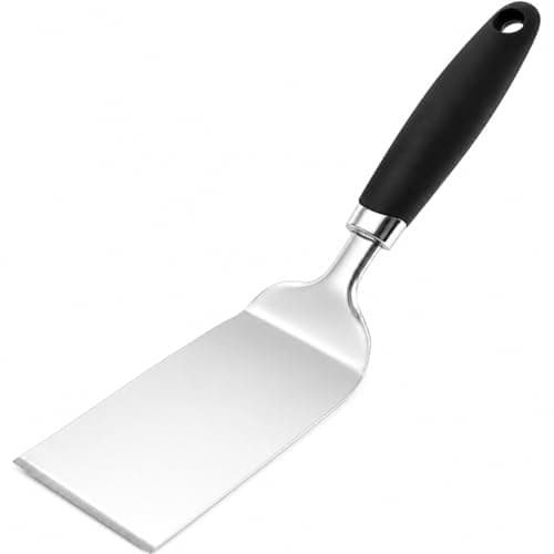 11-Inch Metal Spatula, 304 Stainless Steel Griddle Turner, Black | 11 x 2.95 inch Slim Head, Beveled Edge for Cast Iron and Flat Tops, Flips Fish,