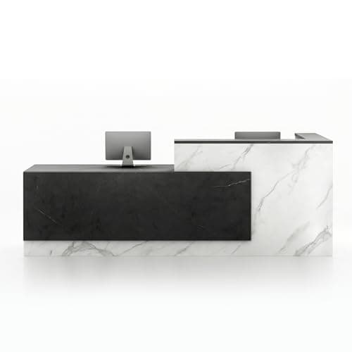 Reception Desk with Counter, L Shaped Reception Counter | for Church, Office, Salon and Clinic, with Storage and 1-Inch Thick Boards