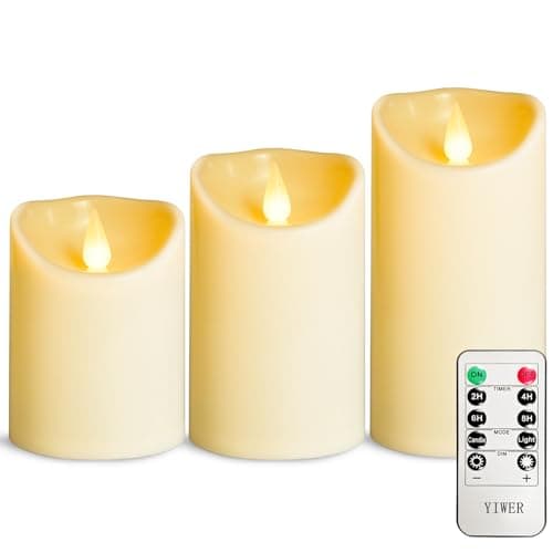 YIWER Plastic Flameless Battery Candles,Battery Powered LED Candle with Remote Control and Timer Electric Fake Flickering Light Pack of 3 D3 H4