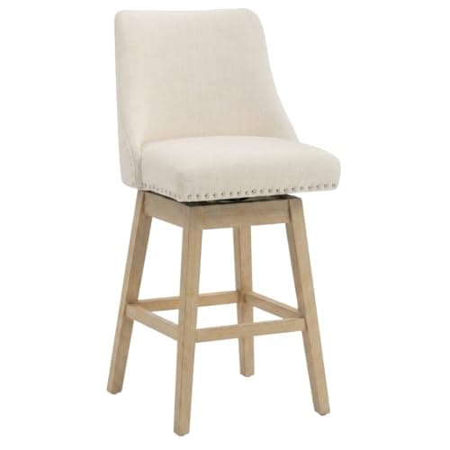 27.5 Inches Counter Height Bar Stools Mid Cenutry Modern Linen Kitchen Stools with Back Wood Legs 360°Swivel Barstools for Home Pub/Kitchen