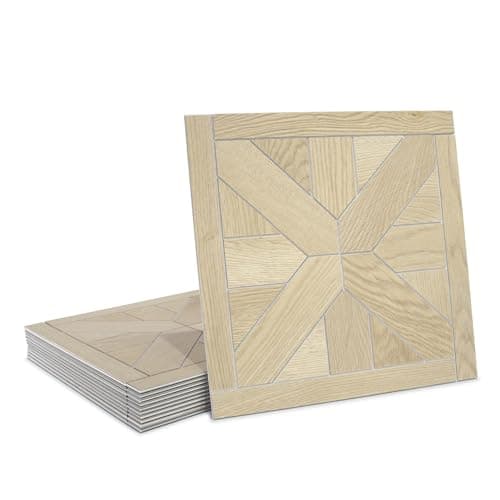 12-Pack Peel and Stick Floor Tile, 12" x 12" Pinwheel SPC Self-Adhesive Luxury Vinyl Flooring, Wood-Look Groutable Backsplash Tile for Kitchen