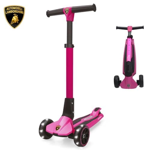 Lamborghini & Kick'n'roll Co-Branded Kids Scooter for Age 3-12, Toddler Scooter with 4 Adjustable Heights, Light Up 3-Wheels Scooter, Lean to Steer,