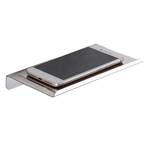 Bathroom Small Cell Phone Shelf Stainless Steel Anti-Slip Phone Holder Stand Wall Mounted for Small Speaker Smartphone Baby Wipes, Polished Chrome