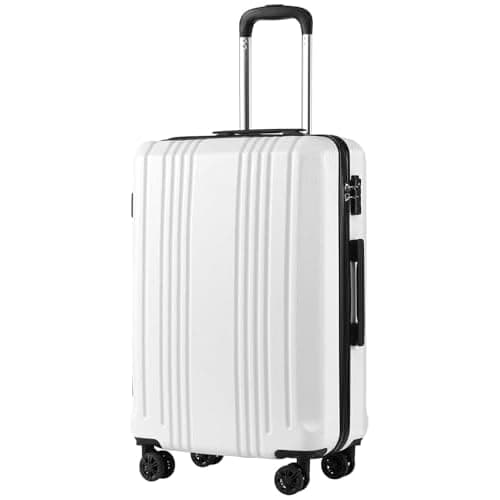 Coolife Luggage PC+ABS Hardshell Suitcase with TSA Lock, Spinner Carry On Lightweight (white, S(20in_carry on)) | PC+ABS hardshell, scratch-resistant,