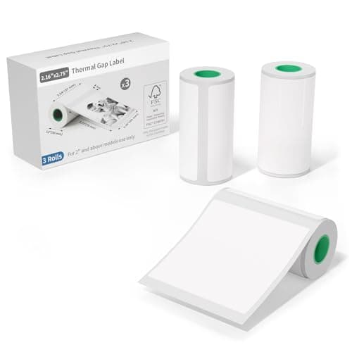 JD-23 Sticker Printer Thermal Paper 55x70mm, 3 Rolls White Rectangular Gap Labels, 57 Sheets per Roll, Self-Adhesive Stickers for Journals, Notes,