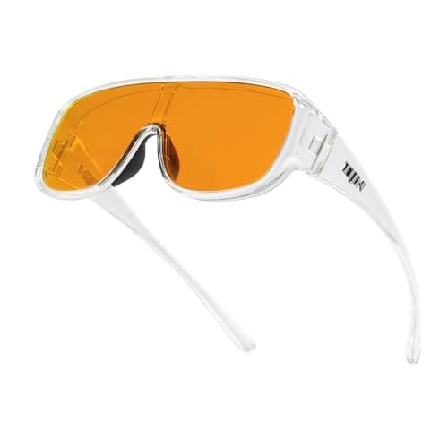 TIJN Blue Light Blocking Fit Over Glasses Men Women for Computer Gaming | Ultralight TR90 frame, Oversized aviator design, Dual AR coating red orange