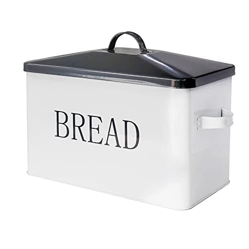 SOTECH Metal Bread Box with Lid for Kitchen Countertop Large Bread Bin kitchen Bread Food Snacks Storage Container Farmhouse BreadBox Grey Lid White