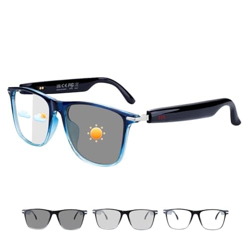 GenXenon Bluetooth Smart Glasses for Men & Women, Blue Light Blocking & Photochromic Glasses with Speaker, Hand-Free Call/Music Sunglasses, IPX5