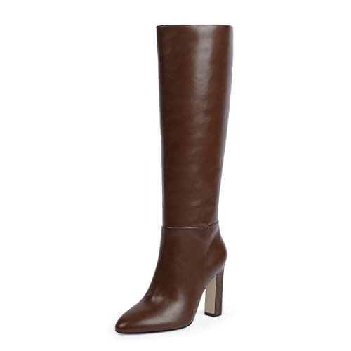 VIUGJNEX Women Knee High Boots Almond Toe Chunky Block High Heel Boots | Stylish Comfortable Tall Boots with Side Zipper for Fall Daily Outfits &