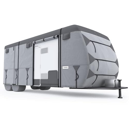 KING BIRD Premium Travel Trailer RV Cover, Heavy Duty 600D Oxford Camper Cover, 100% Waterproof Ripstop Anti-UV Windproof, Fits 27-30ft, Includes 4