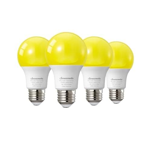 DEWENWILS Yellow Bug Light Bulbs, A19 LED Light Bulb for Porch, 9W(60W Equivalent), 600LM, 2400K Amber Glow, Non-Dimmable, E26 Base, UL Listed, 4 Pack
