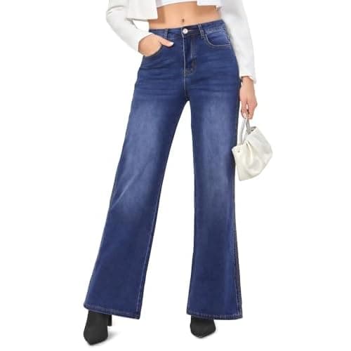 VIPONES Wide Leg Jeans for Women Trendy High Waisted Strechy Straight Leg Baggy Jeans Loose Denim Pants with Pockets