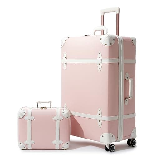 NZBZ Vintage Luggage Set for Women, 2 Piece Retro Trunk Suitcase with 14" Travel Case, Spinner Wheels, TSA-Accepted Lock & Protective Cover, Sakura