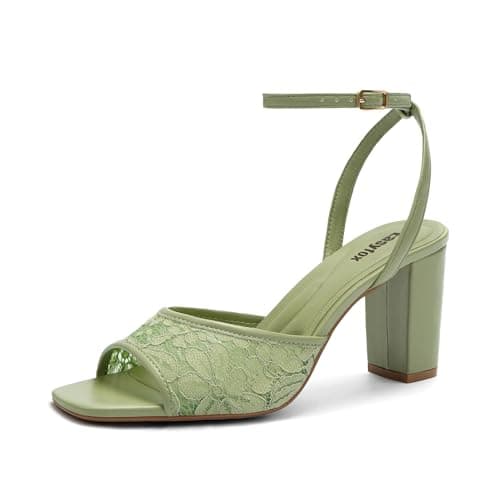 Easyfox Open Toe Chunky Heel Sandals for Women Ankle Strap 3 Inch High Heels Dress Wedding Block Shoes