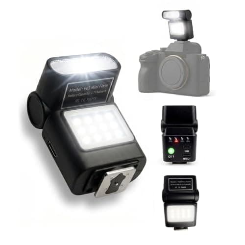 LOUERN Mini Camera Flash Speedlite with Video Light, GN8 On-Camera Flash, 4 Power Levels, 90 Angle Adjustable, Single-Contact Hot Shoe Flash for