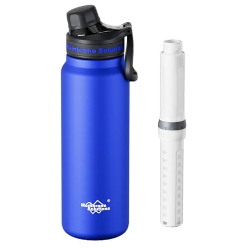Membrane Solutions C3 Filtered Water Bottle, 32oz Stainless Steel Water Bottle with Replaceable UF+ACF Filter Cartridge, Portable Water Filter,