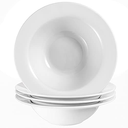 Pasta Bowls Set of 4, 22 oz Ceramic Soup, Cereal, Pasta and Salad Bowls, Rimmed Deep Plates, Microwave, Dishwasher, Oven Safe