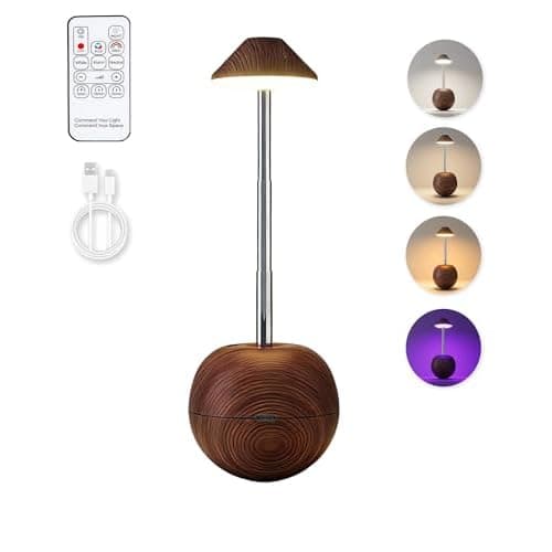 Tumbler Table Lamp with Remote, Cordless Touch Bedside Lamp, Rechargeable USB Small Lamp for Nightstand, LED Dimmable Mushroom Design Night Light for