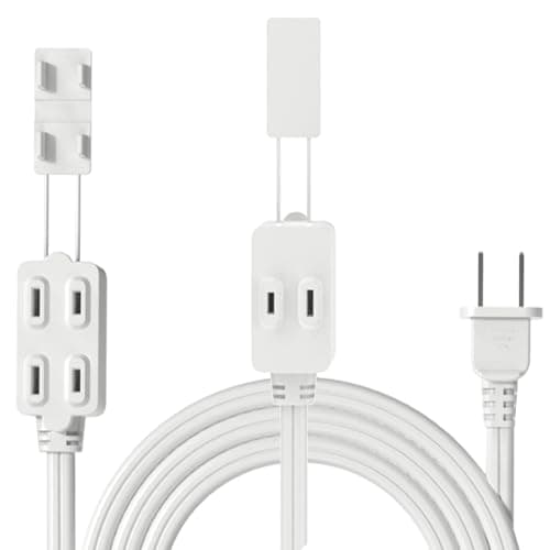 TOPDC 2 Prong Extension Cord 12 ft, 3 Outlets 16 AWG/13A/1625W, 1-Pack | Slim Flat Indoor Extension Cords with Safety Caps Fit Home, Office, and