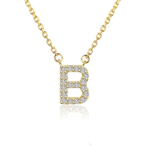 14K Yellow Gold Plated Cubic Zirconia Initial Necklace | Initial Pendant Letter A-Z Necklace for Women