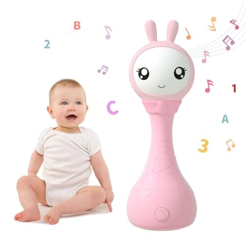alilo Yoyo Talking Bunny Baby Musical Light-Up Rattle Toys 0-6-12-18 Months, Voice Mimicking Toy, Preloaded 90+ Audio Content, ABC/Number/Notes