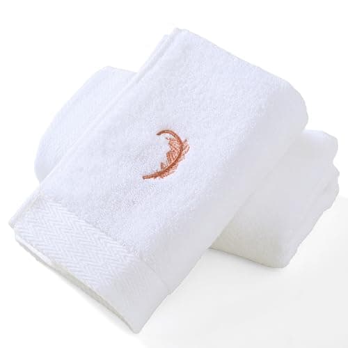 YiLUOMO Pink Feathers Embroidered White Hand Towel Set of 2 Highly Absorbent 100% Cotton Super Soft Decorative Hand Towels for Home Hotel Spa 13 x 29