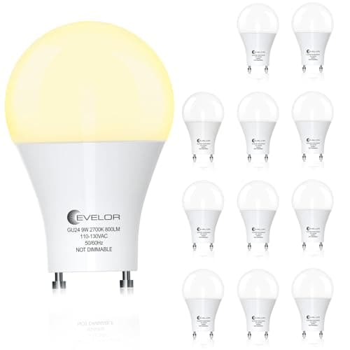 evelor GU24 LED Light Bulb,60 Watt Equivalent Soft White 2700K,12-Packs | Non-Dimmable,Efficient 9W,800 LM Twist and Lock 2 Prong Warm Light