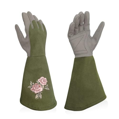 Rose Pruning Gloves with Forearm Protection, Thorn Resistant | Embroidery Design with Extra Long Cuff for Gardening and Pruning Tasks