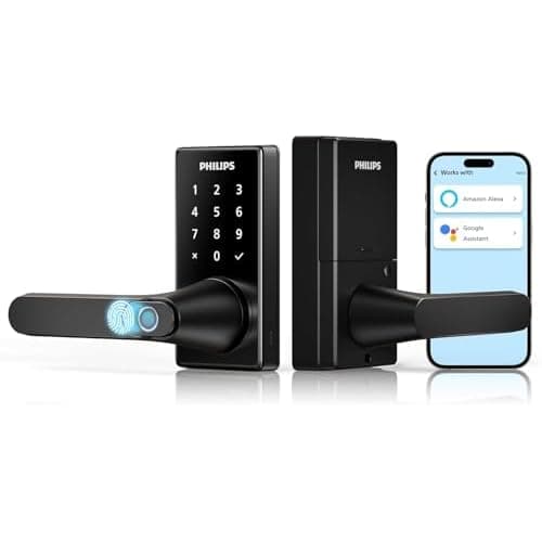 Philips Wi-Fi Smart Door Lock with Handle, Keyless Entry Door Lock, Fingerprint Door Knob, App Remote Control, Auto-Lock, Keypad Deadbolt with Lever