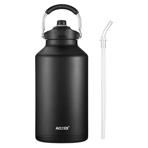 1 Gallon Water Bottle with Straw, Big 128 oz Insulated Water Bottle Sports 1 Gallon Water Jug with 2 in 1 Lid, Large Water Bottle Metal One Gallon Jug