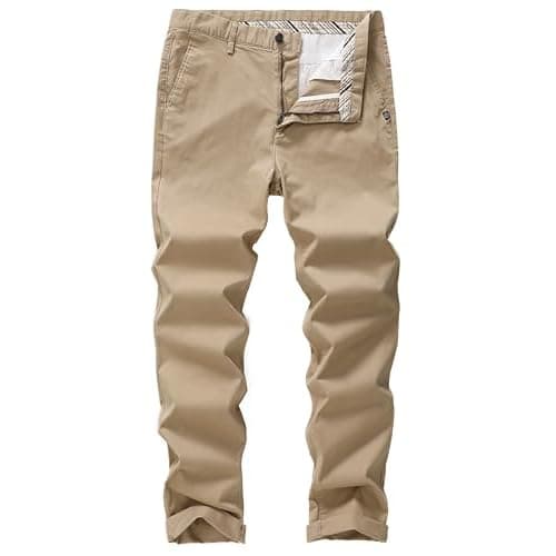 Men's Slim-Fit Stretch Cotton Fashion Tapered Casual Chino Pants 28 A#khaki