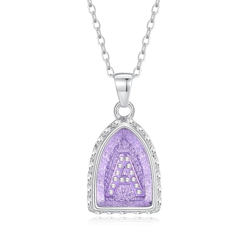 Ahiller Bullet Shield Initial Necklace, 18+3 Inch Purple Crystal Rhinestone Choker Letter Pendant Name Alphabet A-Z Jewelry for Women