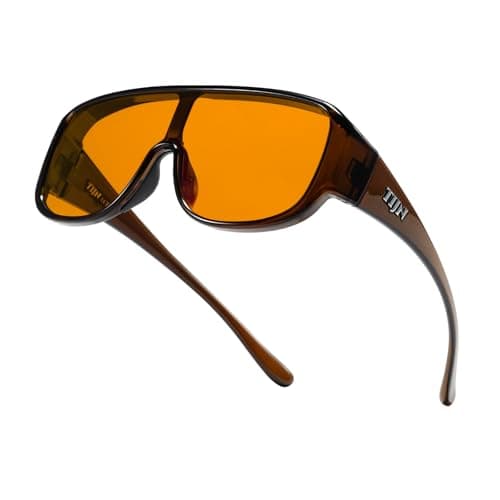 TIJN Blue Light Blocking Fit Over Glasses Men Women for Computer Gaming | Ultralight TR90 frame, Oversized aviator design, Dual AR coating red orange