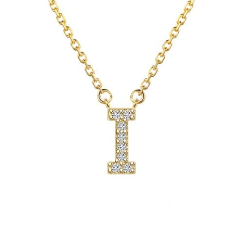 14K Yellow Gold Plated Cubic Zirconia Initial Necklace | Initial Pendant Letter A-Z Necklace for Women
