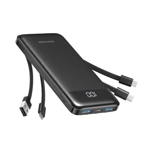 charmast Portable Charger Power Bank with Reinforced Built-in 4 Cables | 10000mAh,6 Outputs 3 Inputs,Travel Essentials,Carry-on Only,3A Fast Charging