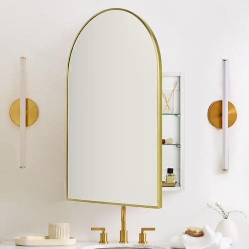 TEHOME 20 x 30'' Brush Gold Arched Bathroom Medicine Cabinet with Mirror Recessed and Surface Mount Medicine Cabinet Mirror