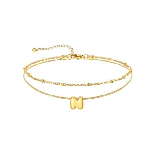 U7 Silver Gold Initial Ankle Bracelets for Women Waterproof,14K Gold Plated Initial Anklets No Tainish,Adjustable Women's Anklet Layered Ankle Summer