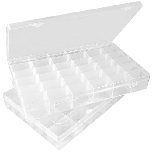 2 Pack 36-Grid Adjustable Organizer Box, Clear Storage for Beads & Jewelry | Customizable Compartments for Beads, Earrings, Screws, Crafts, Rocks, and