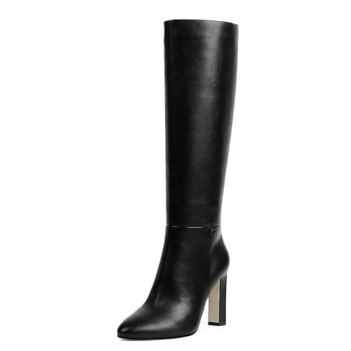 VIUGJNEX Women Knee High Boots Almond Toe Chunky Block High Heel Boots | Stylish Comfortable Tall Boots with Side Zipper for Fall Daily Outfits &