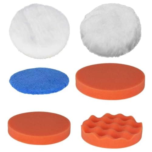 6Pcs 5 Inch Buffing Polishing Pads, Car Polisher Pad Kit, Includes Flat Foam Pads, Wave Foam Pads, Wool Pads, Microfiber Bonnets & Non-Woven Bonnets