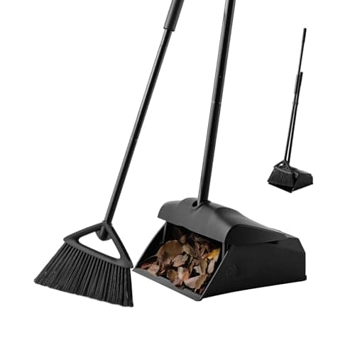 Eyliden Heavy-Duty Commercial Broom and Dustpan Set, Windproof Lid | High Capacity, Upright Locking Mechanism, Windproof Outdoor Dustpan and Broom