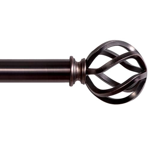 Curtain Rods 18 to 88 Inches, 1 Inch Modern Drapery Rods, Adjustable Heavy Duty Curtain Rod, with Twisted Cage Finial for Home & Office (18"-88"Dark