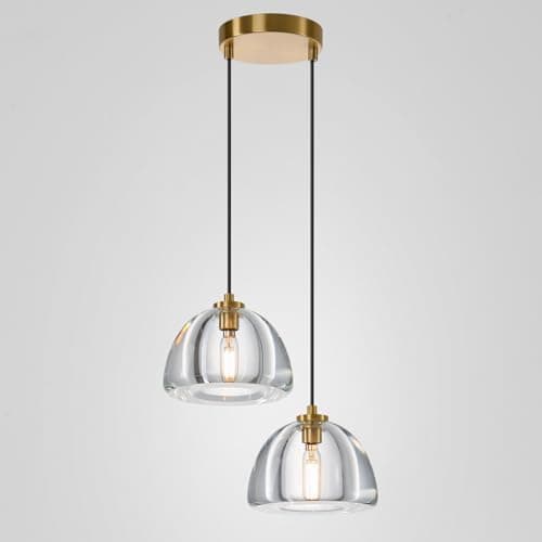 Crystal Pendant Light Kitchen Island，Brass Hanging Pendants Lights | 2 Head Luxury Hemispher Pendant Light,7.1" Modern Luxury Adjustable Gold