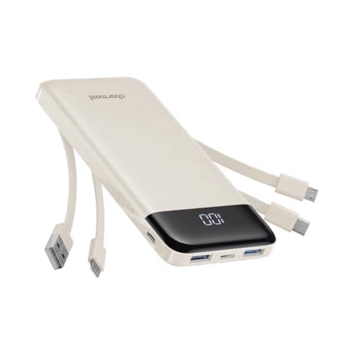 charmast 10000mAh Power Bank Portable Charger with 4 Built-in Cables | Reinforced for Durability,6 Outputs,3A Fast Charge,LED Display,TSA